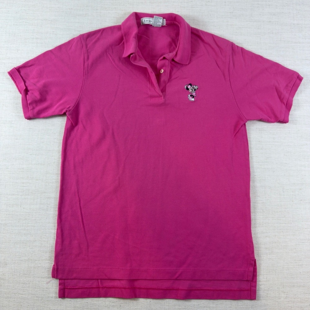 Izod Club Disney Minnie Mouse Pink Polo Shirt Womens Medium Cotton Pique Vintage
